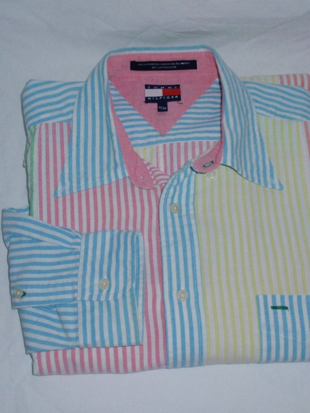 Vtg Tommy Hilfiger Colorblock Pastel Striped Shirt Oxford Button Up Sz XL